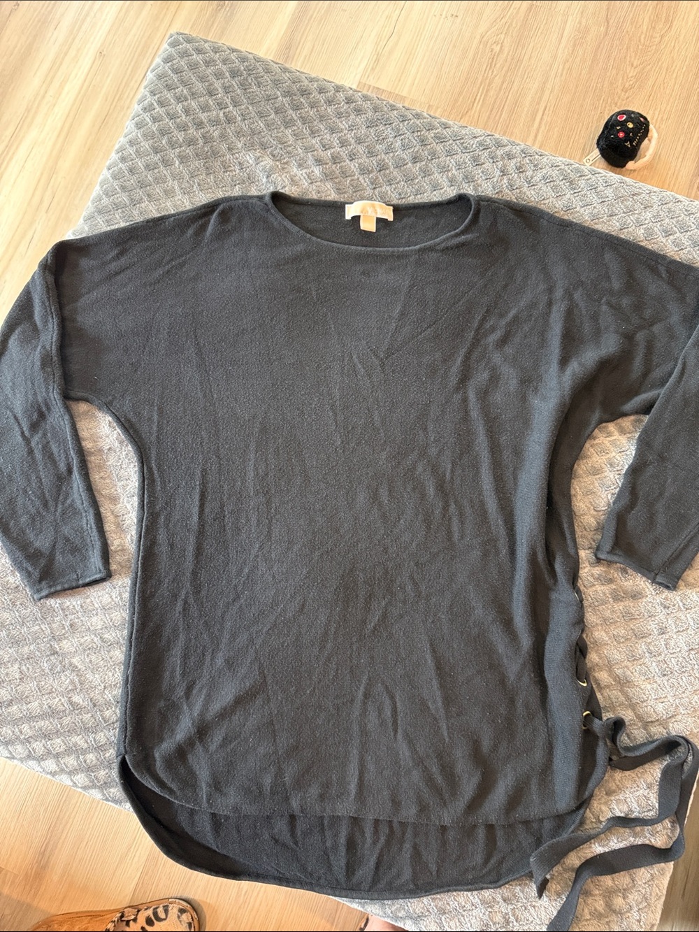 Michael Kors Black Crewneck Sweater with Side Tie